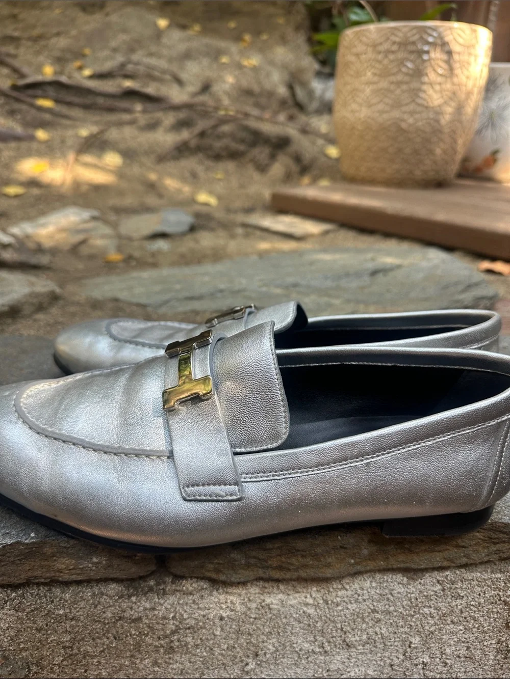 Hermes silver loafers